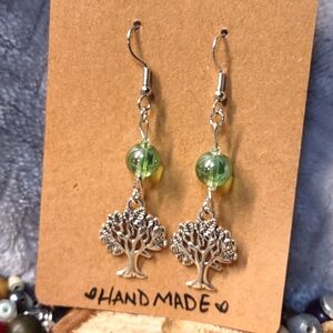 Green Bead Tree of Life Artisan Earrings